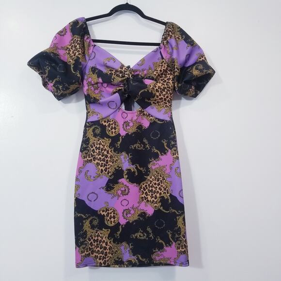 Flounce London Off Shoulder Midriff Bodycon Dress Puff Sleeves - Picture 2 of 14